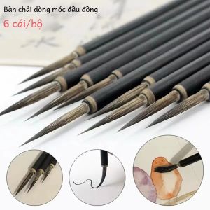 6 Chiếc Thư Pháp Trung Quốc Bộ Cọ Gốm Sứ Dây Móc Sơn Mịn Bút Lông Chồn Chuột Đánh Đá Badger Tóc Nhỏ Kịch Bản Thông Thường