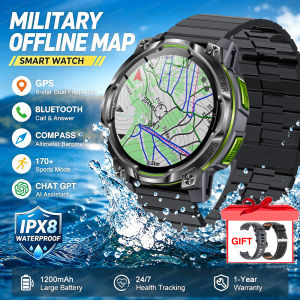 GUHUAVMI | Đồng Hồ Thông Minh GPS Quân Sự Dành Cho Nam Giới Thể Thao Ngoài Trời Chống Nước IPX8 Với Pin 1200mAh Máy Đo Độ Cao Đèn Pin BT Gọi Điện Tích Hợp Pin 1200mAh