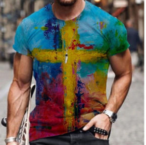 Summer 2022 Mens Fashion Trendy Short Sleeve 3D Printed T-Shirt Street Sport Top Polyester Fiber round Neck for All Ages