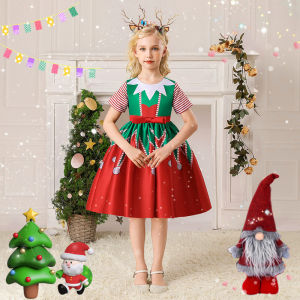 FSMKTZ Christmas Party Girls Dress Kids Clothing New Years Red Christmas Print Princess Dresses for Girls Birthday Gown 3-10Yrs