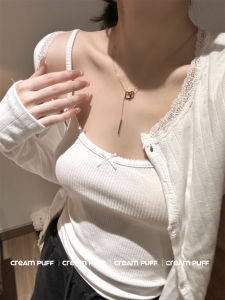 Brandy Girl BM สายเดี่ยวเข้ารูปลูกไม้ปักลายรูปหัวใจคอตตอนแท้สไตล์บัลเล่ต์สำหรับสาวๆสีขาวใส่ด้านใน