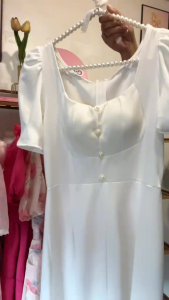 Anna’s Beautyque PH Store Korean Fashion #AM119 Classy Dress Fairy Outfit Look Basic Wedding White Dress for Formal Day - Womenswear