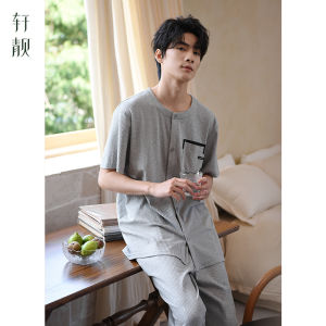 Luxury Summer Cotton Short Sleeve Long Pants Leisure Wearable Relaxation Pajama Set