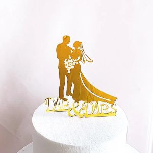 Ins Gold Acrylic Ring Wedding Cake Topper Decoration Mr. and Mrs . Proposal Party Dessert Cake Flag for Wedding Cake Topper Gift