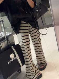 Casual Striped Wide Leg Pants Womens Loose Fit Drapey Walking Pants Autumn Season Comfortable Straight Cut Trousers