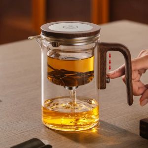 Glass Teapot Water Separation Inner Container One Click Magnetic Switch Tea Pot with Wooden Handle Household Teaware