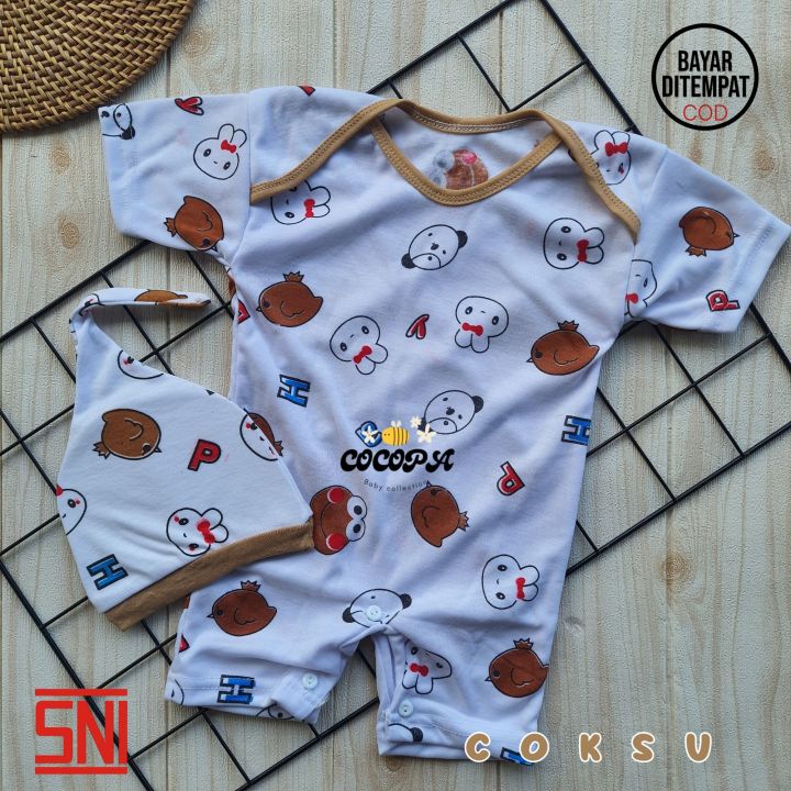COCOPA BABY 3IN1 Satu set Bayi Romper bayi Bedong/Selimut Bayi Bedong bayi  Topi Bayi Romper bayi jumpsuit bayi Bodysuit Bayi Sepasang Sarung Tangan 