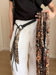 Retro Leopard Print Silk Scarf Woven Waist Belt Womens Niche Design Fashionable Versatile Waist Chain Stylish Belt Accessory