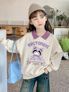 Girl Sweatshirt Spring and Autumn Fall and Winter Fleece-lined Childrens Clothing 2023 New Arrival Girls Fake Two-Piece Autumn Clothing Childrens Long Sleeve Top