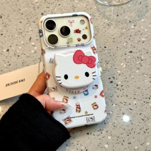 Sanrio | Korean New Cute Cartoon Sanrio Hello Kitty Phone Case For iPhone 17 Pro 16 15 13 14 Pro Max For Magnetic KT Bracket Cover Cases