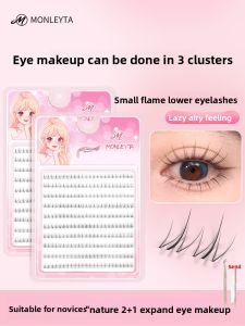 MONLEYTA | Natural Looking Double Cluster False Eyelashes Transparent Stem Invisible Design For Women Easy To Apply Lower Lashes