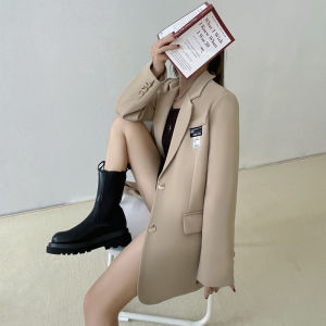 Áo Khoác Vest Nữ Dáng Rộng Thời Trang Xuân Thu Thiết Kế Cao Cấp Màu Trơn Cổ Vest Tay Dài Khóa Đơn Phong Cách Công Sở