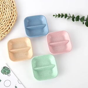 Piring Saus Sambal Kecap 2 Sekat Tebal Piring Multifungsi Bahan Jerami