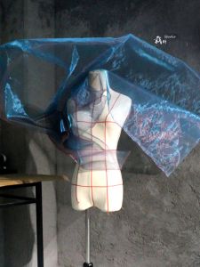 Designer Ogees Gradient Laser Light Blue Fabric DIY Dress Clothing Rainbow Cloth Material Chinese Embroidery European Style