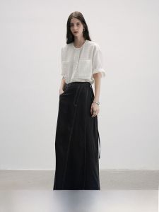 การออกแบบดั้งเดิมฤดูร้อนใหม่วันพีช คอคล้องคอ แขนกุด ผู้หญิง กระโปรง H-Shape ไม่เท่ากัน เทนเซล เดนิม ความยาวกลาง กระโปรง