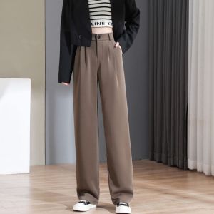 Black Wide Leg Pants Womens Casual Straight Leg Trousers High Waist Drapey Floor-Length Suit Pants Spring Autumn Style