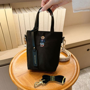 New 2025 Mini Bucket Bag Embroidered Canvas Ladies Handbag Casual Crossbody Phone Bag Nylon Material Soft Handle Zipper Closure