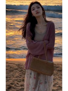 SHANGSHA | Elegant Pink Knit Dress Suite