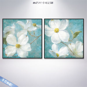 Modern Simple Fresh Blue Background Floral Oil Painting Four-Part Living Room Dining Room Wall Decor White Magnolia Flower Core
