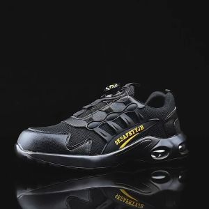 Rotary button protective shoes mesh surface breathable medium high cylinder soft sole non-slip labor safety shoes