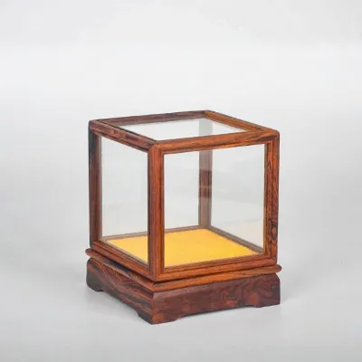 Red Sandalwood Glass Cover Transparent Display Box Solid Wood Antique Vase Folk Art Jade Buddha Grotto Buddha Statue Glass Cover Dustproof