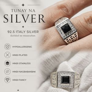 Mens stone Ring silver black 92.5 italy silver jewelry (TUNAY NA SILVER)