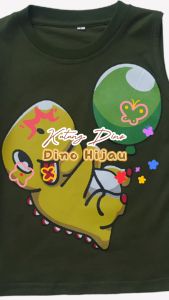 Kaos Kutung / Singlet Anak Bahan Katun untuk Anak Usia 1-6 Tahun Motif Dino Warna Hijau Tua