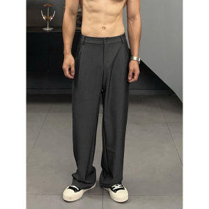กางเกงขายาวทรงตรงหลวมๆ สไตล์เกาหลีสำหรับผู้ชาย กางเกงขายาวทรงตรงยาวถึงพื้น ฤดูใบไม้ร่วง 2024 กางเกงขายาวลำลองสำหรับผู้ชาย