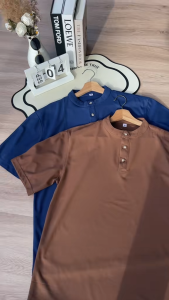 ZEKE A0053 Mens Half Sleeve Loose Stand Collar Button Tops Short baju melayu Sleeved Shirt Menswear