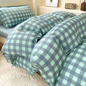 Bộ đồ giường ngủ dansunreve 3/4in1 kẻ sọc với vỏ chăn tản sáng lưới ký túc xá sinh viên Bộ Ga trải giường màu xanh lá cây đơn/siêu đơn/Nữ Hoàng/Cỡ đại vỏ gối chăn màu hồng