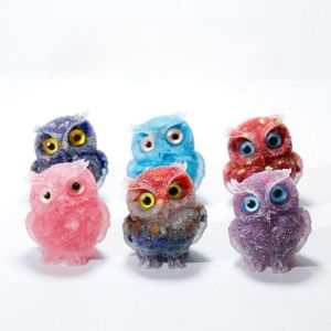 Crystal Owl Decoration Rock Fragment Drop Glue Animal Handcraft Decorative Gift Memorial Simple Style Home Decor Accessories