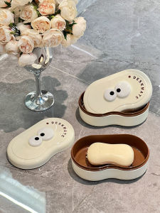 Portable Double Layer Soap Box Travel Sealed with Lid Drain Home Use Soap Storage Box Creative Cartoon Style Storage Organizer