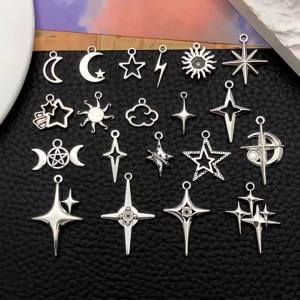 ** Hot Sale 40pcs 23x10mm Antique Silver Color Openwork Star Charms For Jewelry Making Diy Accessories