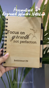 PERSONALIZED WOODEN/BAMBOO NOTEBOOK WITH PEN WITH LASER ENGRAVED