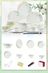 Luxurious Ceramic Bowl Plate Set New Home Gift High Aesthetic Value Light Weight Jingdezhen Porcelain Dining Set round Shape Plant Floral Pattern