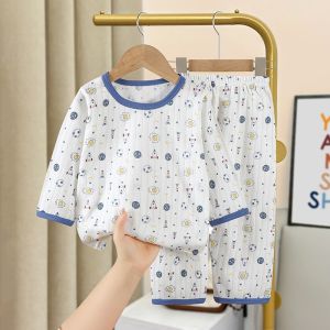 Barababa Summer Home Clothes Set for Children Thin Cotton Pure Cotton Home Clothes Air Conditioner Suit for Boys And Girls