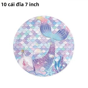 Potdemiel | Bộ Đồ Dùng Tiệc Sinh Nhật Dưới Biển Chủ Đề Nàng Tiên Cá Cho Bé Gái - Đĩa Giấy Khăn Ăn Khăn Trải Bàn Đồ Dùng Tiệc Chủ Đề Nàng Tiên Cá