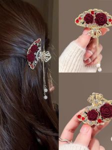 Red Guofeng Fan Style Hair Clip Medium