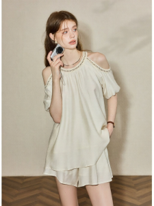 KUHNMARVIN | Bộ Áo Quây Vai & Quần Short Dáng Rộng Bohemian
