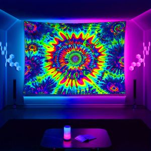 VIKAMA Neon Ảo Giác Kính Vạn Hoa Tấm Thảm Màu Sắc Rực Rỡ Nổ Màu Treo Tường Cho Phòng Khách Trang Trí Phòng Ngủ Vải Polyester