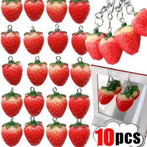 10PCS Strawberry Resin Pendant Cute Mini Artificial Fruit Charms Keychain for DIY Jewelry Making Earrings Bracelet Accessories