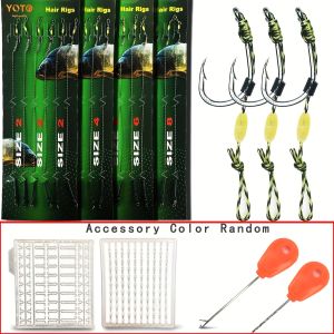 6PCS Carp Fishing Hair Rigs - High Carbon Steel Curved Barbed Carp Hook Swivel Boilies Fishing Rigs With Braided Thread Line