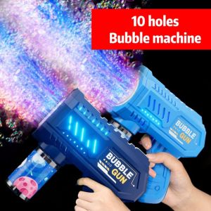 10 Holes Children Electric Bubble Gun Rocket Soap Automatic bubble machine Kids Summer Outdoor Bubble Blowing Toys for Kids