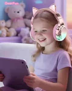Cat Ear Wireless Headphones for Girls Kids Bluetooth Headphones Safe Volume 74/85/94dB Foldable Childrens Headset For Travel