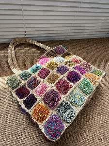 Handcrafted Heavyweight Laffey Straw Colorful Woven Bag Single Shoulder Beach Vacation Style Large Capacity Summer Tote Bag