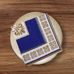 Party Dinner Napkin Serviette Disposable Paper Tissue- Colour Red Blue Flower French Fleur de Lis Print [NSP097]