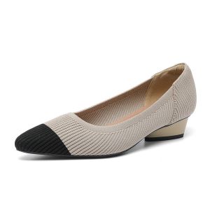 Japanese Flying Knit Shoes Women Low Heel Shoes Pointed Toe Shallow Mouth Thick Heel High Heels Women Classic Retro Elegant Womens Shoes Anti-