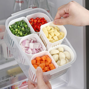 Kitchen Onion Ginger and Garlic Drain Storage Box Frozen Chopped Green Onion Crisper Food Grade Food Preparation Box Refrigerator Sealed Box Sub-Package
