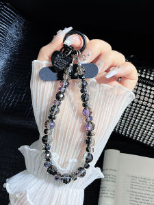 Elegant Black Gem Crystal Phone Chain Womens Style Handbag Keychain Pendant High-End Short Original Beaded Card Holder Clip