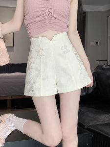 New Chinese Style High Waist Loose Wide Leg A-Line Casual Shorts Women Summer Thin Outerwear Floral Embroidery High Waist